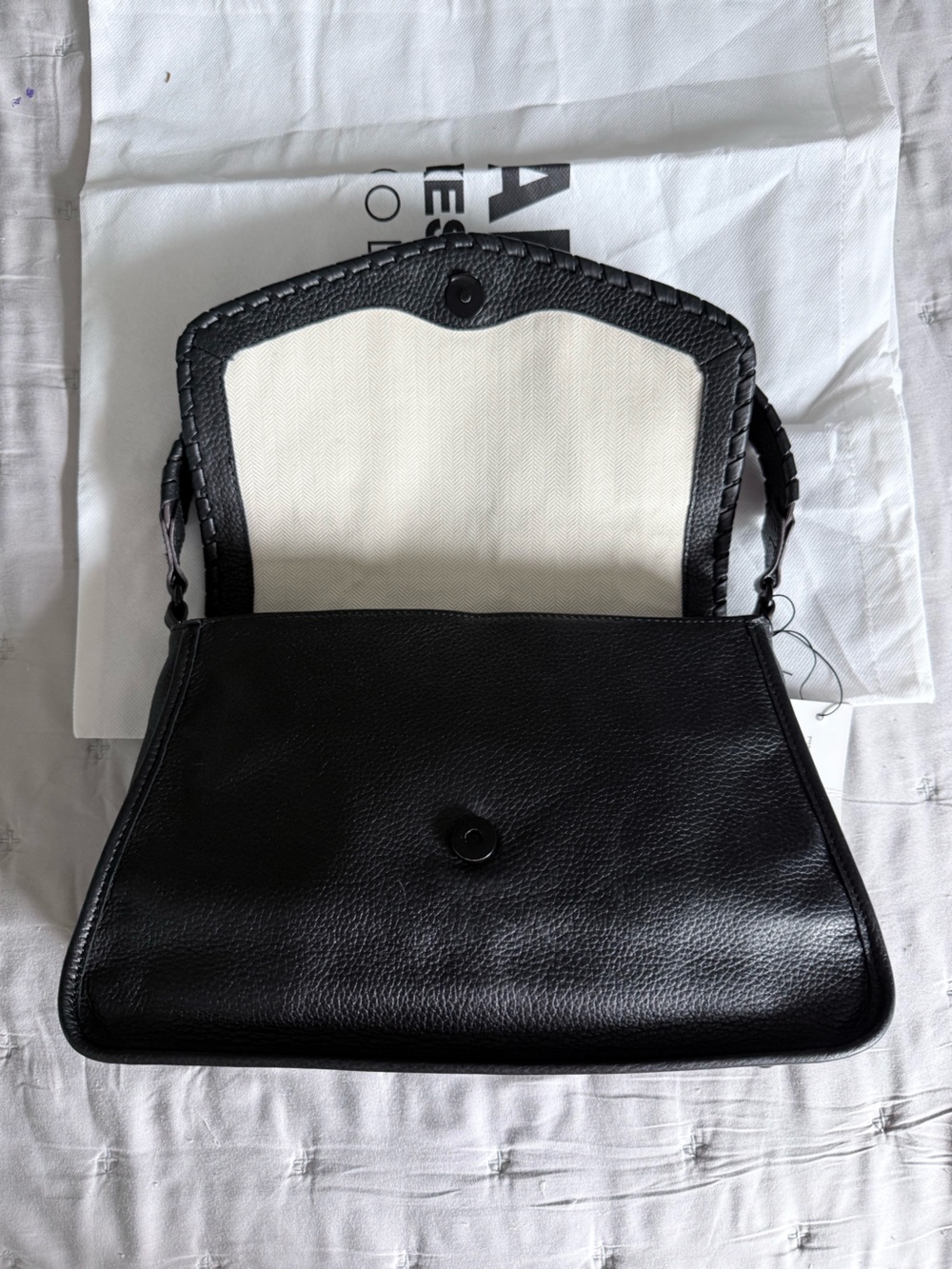 Aimee Kestenberg All For Love Black Pebbled Leather Shoulder Bag Whip Stitch - Picture 3 of 10